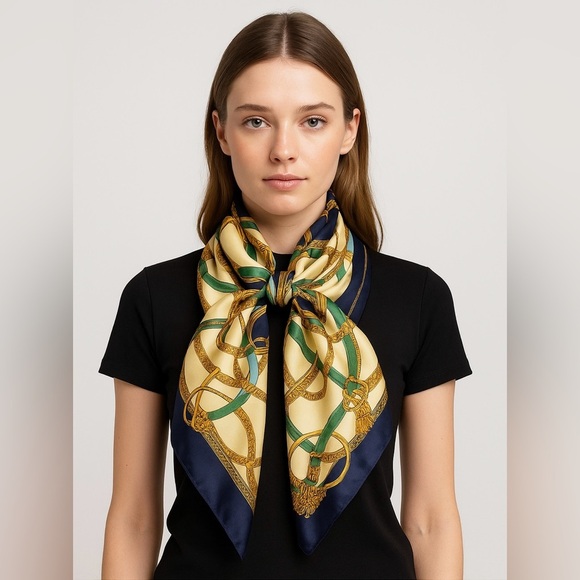 1738- Women’s Baroque Chain Print Scarf 100% Polyester Square Silk Feel NWT - Picture 1 of 6